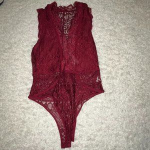 Red lace up bodysuit lingere L